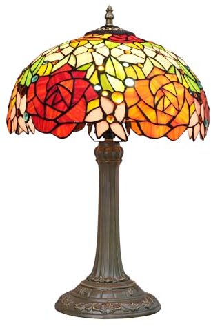 wecrejoni 12 Zoll Buntglas Tischlampe Wunderschöne Rose Tiffany Stil Nachttisch für Schreibtisch Leselicht Schlafzimmer Schlafsaal Wohnzimmer Küche Home Decor