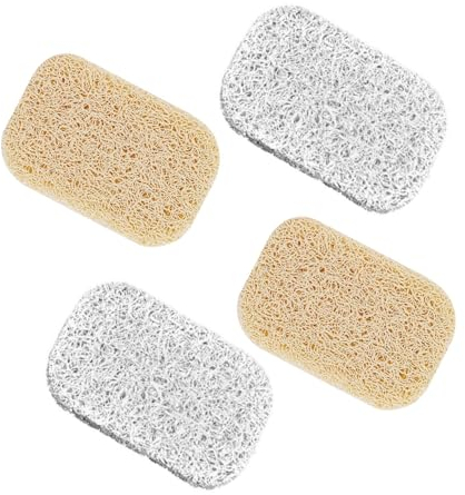 ZHjuju Jabonera, 4 Piezas Jabonera ecológica, Soporte para jabón, Almohadilla para Plato de jabón Antideslizante reciclable Natural, Jaboneras Diseño Poroso para Baño, Cocina, Aseo(Blanco y Beige)
