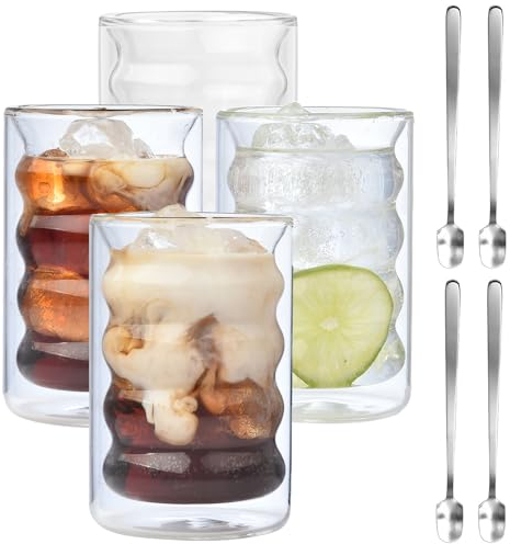 ALINK 350ml Doppelwandige Latte Macchiato Gläser Set,Borosilikatglas Kaffeetassen Glas 4er Set,Kaffeeglas Teegläser für Cappuccino,Latte,Tee,EIS,Eistee,Iced Americano,Milch,Saft