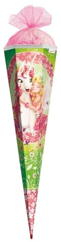 ROTH Schultüte groß Einhornglück 85 cm - eckig Rot(h)-Spitze Tüllverschluss - Zuckertüte Einhornglück Schulanfang