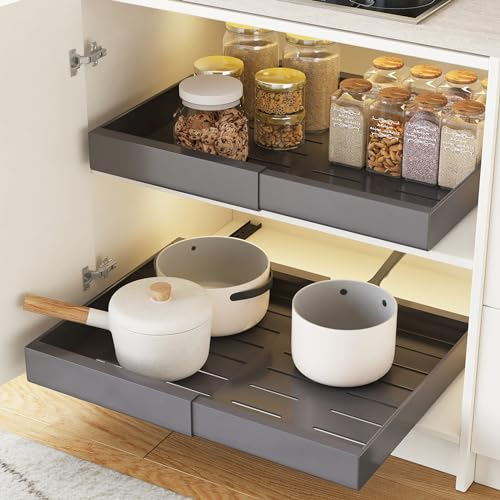 COVAODQ Cajón telescópico, cajón extraíble de cocina, cajones extensibles, el ancho se puede ampliar de 31,5 cm a 48 cm, 2 unidades de color gris