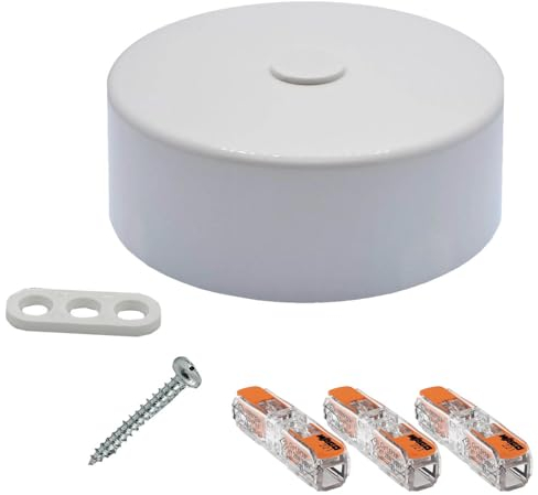 Profi-Set Verteilerdose ø 64x24mm inkl. 3x Durchgangsklemme 221-2411 u. Befestigungszubehör Aufputzdose Anschlussdose Baldachin Deckendose (Weiß)