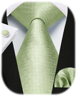 Enlision Corbatas de Hombre Modernas Conjunto Corbata Verde Salvia y Pañuelo y Gemelos a Juego Color Liso Originales de Boda Fiesta