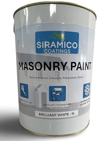 SIRAMICO COATINGS Masonry Paint | 5 Litres | Waterbased ECO Resin Technology | 7 Luxury Colours | Smooth Matt Finish for outdoor masonry protection | 10 Year Colour Guarantee (BRILLIANT WHITE)
