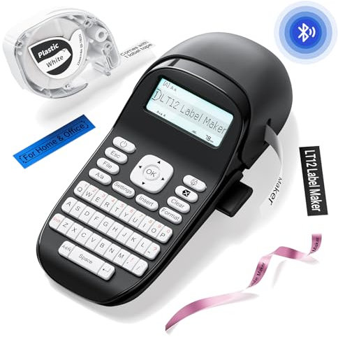 Phomemo Etikettendrucker LT12, Tragbares Bluetooth Handgerät beschriftungsgerät selbstklebend mit QWERTZ Tastatur & Einfache Textbearbeitung Ideal fürs Büro oder zu Hause, Grau