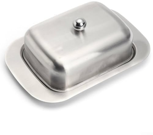 Praktische Butterdose aus Edelstahl für kühle und frische Butter, zur Aufbewahrung in der Küche (Metallabdeckung)
