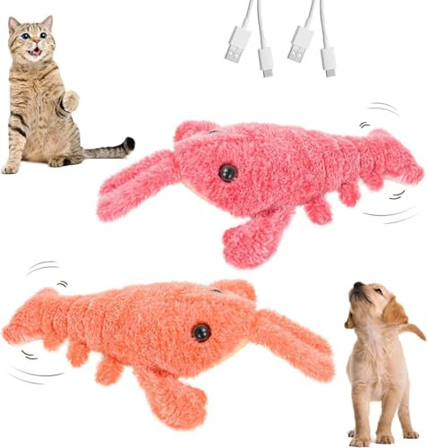 Floppy Lobster Interaktives Hundespielzeug, Neuer Wiederaufladbarer Kuscheltierhund,Elektrische Plüsch Hummer Interaktives Hundespielzeug, erbessert die Vitalität von Haustieren (Rosa+Orange)