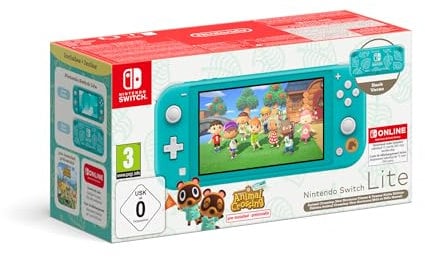 Nintendo Console Switch Lite Animal Crossing: New Horizons Timmy et Tommy Aloha édition (turquoise) avec jeu préinstallé et abonnement 12 mois Switch Online
