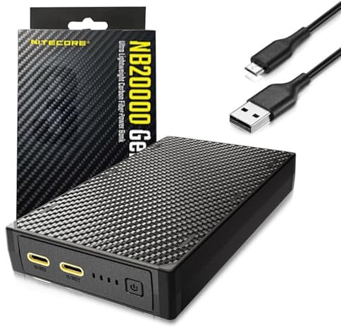 Nitecore NB20000 Gen 3 Portable Charger - 20,000mAh Fast Charging Power Bank - Dual USB-C & USB-A Compatible, Lightweight Battery for Phones, Flashlights, Camping, Travel - LifeMods COB Bundle