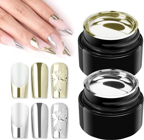 Lilbitty 2er-Set Chrome UV Gel Nagellack, Metallisch Spiegelnd In Silber Und Gold, Hochglanz Nagelgel Für Kreative Nagelkunst, Langanhaltend