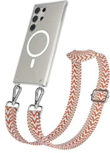 EAZY CASE Handykette - Verstellbares Taschenband kompatibel mit Galaxy S24 Ultra, Schulterriemen, Handykordel mit Silikon Hülle, Qi Charging kompatibel, Umhängetasche, Blau Rot Silber