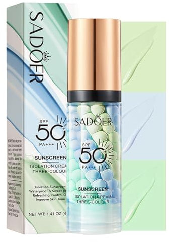Baorder Primer für das Gesicht vor dem Makeup,Sonnenschutz Tricolor Primer für das Gesicht,SPF 50,Farbkorrektur Primer,Hydratisierende Gesichtsgrundierung für Makeup Wasserfest & Langanhaltend & Ölkon