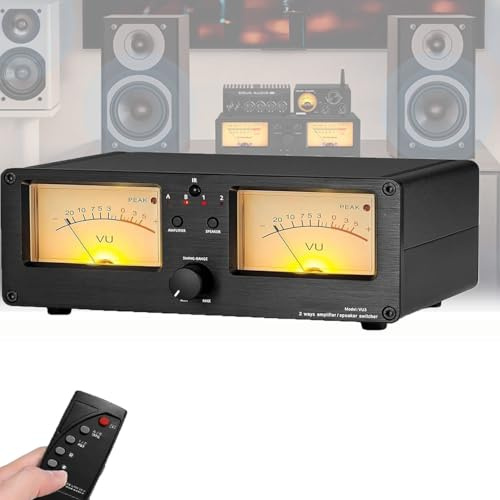 HYYKEJI Dual Analog VU Meter, 2-Way Amplifier/Speaker Audio Switcher, 4 Levels Of Backlight Adjustable, with DB Panel Display and Remote Control, Home Audio Component, for Music Lovers
