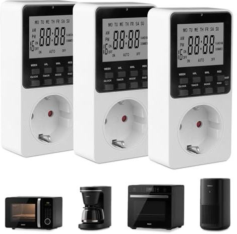 Lot De 3 Prise Programmable, Programmateur Prise Électrique avec 16 Programmes De Minuterie, Programmateur Prise, Minuterie Prise Numérique, Mode Aléatoire Antivol/Grand Écran/Programmable/16a/3680w