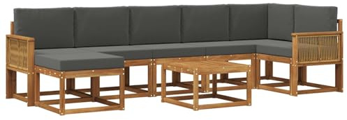 vidaXL Outdoor-Sofagarnitur 8 pcs Natur und Anthrazit Polyester, Modernes Garten-Sofa-Set, Flexible Sitzgelegenheiten, Akazienholz, Lounge für Poolbereich, schnell zusammengebaut