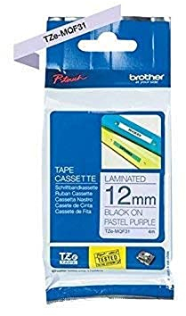 Brother Original laminiertes Schriftband TZe-MQF31 12 mm, schwarz auf pastell-lila (u.a.für Brother P-touch H100LB/R, H200, H105, E100/VP, D200/BW/VP, D210/VP, Cube)