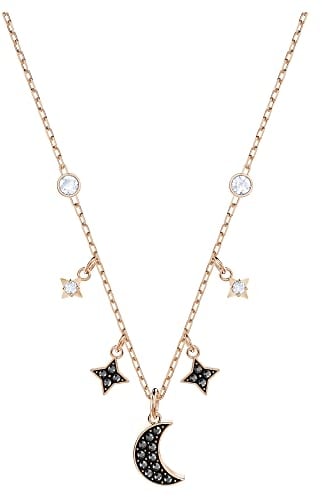 Swarovski Symbolic Halskette, Mond und Stern, Schwarz, Roségold-Legierungsschicht