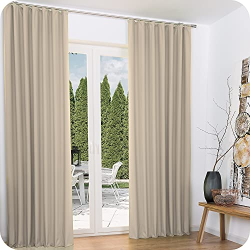 Beautissu 2er Set Thermovorhang Gardine 140x245 cm Creme – Thermogardine Set Kräuselband – Vorhang isolierend Kälte- & Hitzeschutz Universalband – Verdunkelnd Wohnzimmer, Schlafzimmer – Amelie TK