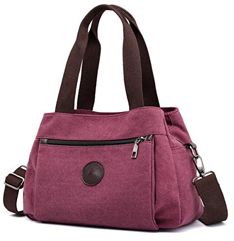 DOURR Borsa a tracolla in tela da donna, con scomparti multipli, Caffè viola., Medium