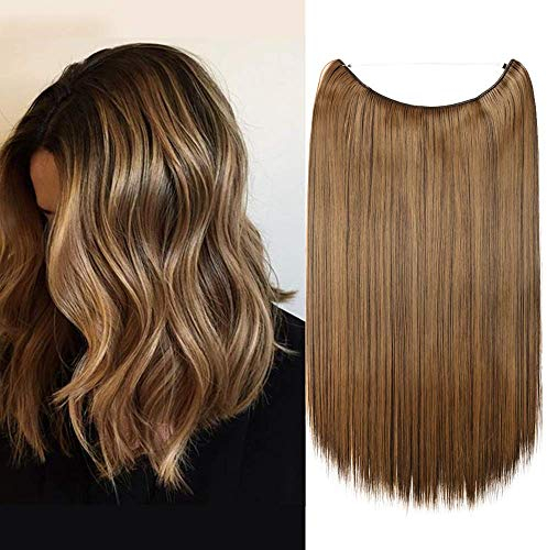 Silk-co Haarverlängerung mit Gummiband, Glatte Extensions mit unsichtbare Schnur, Synthetisch Haarteil wie Echthaar, Haarverdichtung Haar Extensions für Frauen, Schokoladenbraun & Braun, 50cm