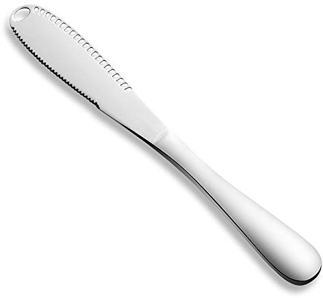 HAHAYOO Stainless Steel Butter Knife 3 in 1 Multifunction with Holes and Serrated Edge for Cold Butter Bread Vegetable Fruit Dishwasher Safe