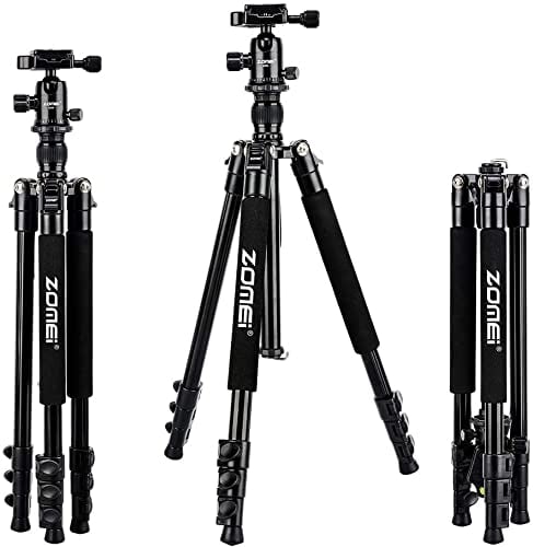 Camera Tripod, ZOMEI Q555 62.5-inch Lightweight Aluminum Alloy Travel Tripod with 360° Ball Head, 1/4 Quick Release Plate and Carry Bag