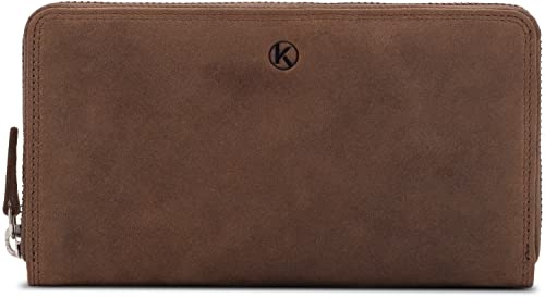 KORUTA® Geldbörse Damen Leder mit RFID Schutz I Portemonnaie Damen Groß mit Münzfach I Echtleder Geldbeutel für Frauen I Brieftasche Wallet Portmonee (Braun, Querformat)