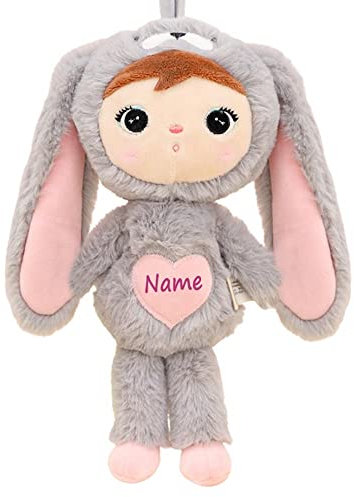 Elefantasie Stoffpuppe Hasenmädchen mit Namen personalisiert Grau 50 cm