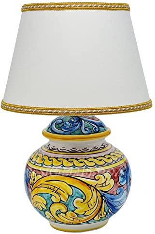 sicilia bedda - LUME IN CERAMICA DI CALTAGIRONE - Completo di Paralume - Elegante e Raffinato complemento d'arredo (Maiolica Verde e Bordeaux 25 CM)