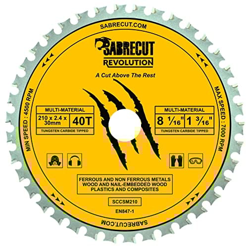 1 x SabreCut SCCSM210_40 210mm 40T x 30mm 25.4mm 20mm 16mm Bore Multi-Material Metal Wood Plastic Circular Saw Blade