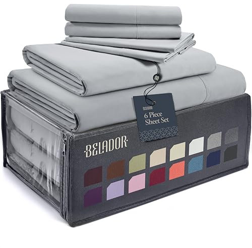 BELADOR Seidig weiches Queen-Size-Bettlaken-Set – luxuriöses 6-teiliges Bettlaken für Queen-Size-Bett, sichere Passform, Tiefe Bettlaken mit elastischen, atmungsaktiven Hotel-Bettlaken und