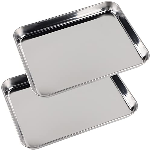 SWAWIS Juego de 2 Bandeja para Hornear, Rectangular Bandeja para horno de Acero Inoxidable para Hornear Cocina, Apta para Lavavajillas(26X20X2.5cm)