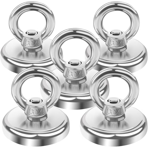 MIN CI 32mm Magnet Sehr Stark, 45KG(99lbs)Neodym Magnete Extra Stark Groß Magnet mit Öse Magneten Runde Starkmagnet Magnet Hake Magnete mit Loch Ösenmagnet zum Schließfächern Kreuzfahrt 5Stück