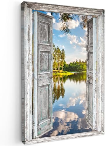 MuchoWow© Bilder 40x60 cm Wohnzimmer Deko Modern Wandbild Foto auf Leinwand Bild Schlafzimmer Room Decor Geschenke Wasser - Landschaft - Fenster - Blick