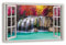 HUBDECO Leinwandbild Fensterblick Bunter Wasserfall Bild 120x80 cm - Landschaftsbilder auf Leinwand - Wandbilder Wohnzimmer - Bild Fenster mit Ausblick - Aesthetic Room Decor - Wanddeko Schlafzimmer