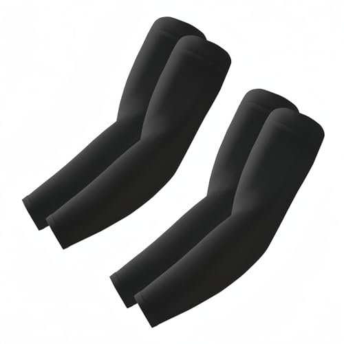 ROXUN 4 pares de mangas de brazo, protección solar UV, compresión deportiva para hombres y mujeres, 2 negro, talla única