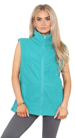 Chic Femme Ladies Bodywarmer | Gilet for Women - Warm Fleece Sleeveless Vest Jacket - Outdoor & Hiking Polar Fleece Zipper - Full Zip - 2 lower pockets (UK, Numeric, 10, 12, Regular, Regular, Teal)