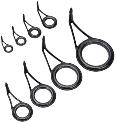 JTKREW 8 Pcs Guías para Caña de Pescar,Anillos de Punta de caña Kit de reparación Juego de Repuesto en Metal con Anillo de cerámica (8 tamaños)