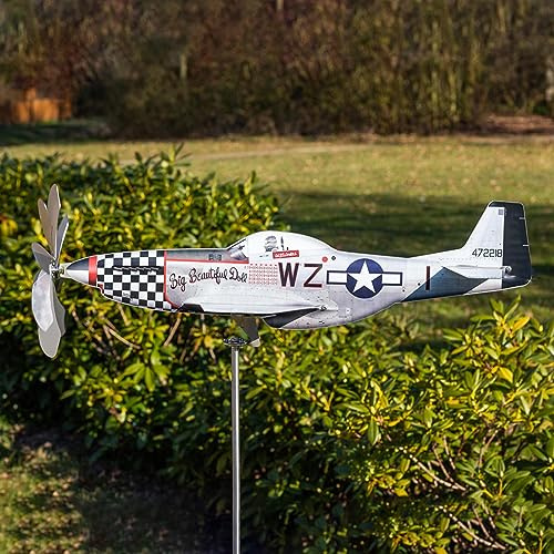 Fellflying Flugzeug-Windspiel, Metall-Gartenflugzeug-Windspiel, Windmühle, Gartenstecker, Einzigartige Flugzeug-Windmühle Aus Edelstahl, Flugzeug-Windfänger, Gartendekoration, Garten-Windmühle
