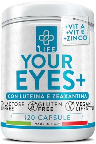 Luteina E Zeaxantina Integratore Occhi 180 Capsule PiùLife, 2 Al Giorno, Con Vite Rossa E Mirtillo, Acido Ialuronico, B2, Vitamina A, E, Zinco, Antiossidanti Vitamine Per La Vista Occhi Stanchi