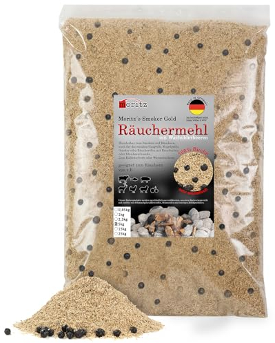 Moritz 5 kg di farina per affumicatura di faggio con ginepro, 0,5 – 1 mm, affumicatura a freddo di pesce, carne, formaggio, verdure, anche per barbecue, barbecue, trucioli di incenso