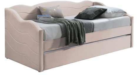 Vente-unique - Lit Banquette gigogne 2 x 90 x 190 cm - Velours - Rose - LENVIA - pour Enfant