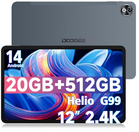 DOOGEE T40 PRO Tablet 12 Zoll Android 14, 20GB RAM+512GB ROM(2TB TF), 2.4K Helio G99 Gaming Tablet, 10800mAh, 16MP+8MP 4G Dual SIM/ 5G WiFi/GPS/Widevine L1