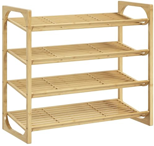 HOMCOM Schuhregal mit 4 Ebenen, Schuhablage, Schuhständer für max. 12 Paar Schuhe, Schuhaufbewahrung, Schuhschrank für Eingang, Flur, Natur