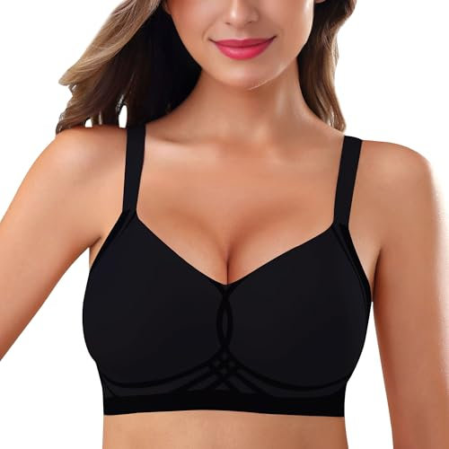 As Fairy Wireless Bra for Women Push Up Full Coverage Seamless Soft Bras with Support Regular and Plus Size (Black,S)