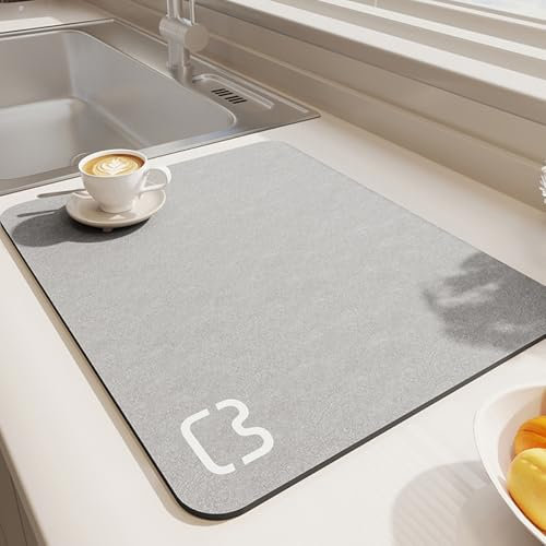 Dai Lufei Tapis de Bain Antidérapant Super Absorbant Diatomite,Tapis Égouttoir Absorbant Évier,Tapis Vaisselle Egouttoir pour Cuisine Séchage Rapide (Gris, 45 * 70)