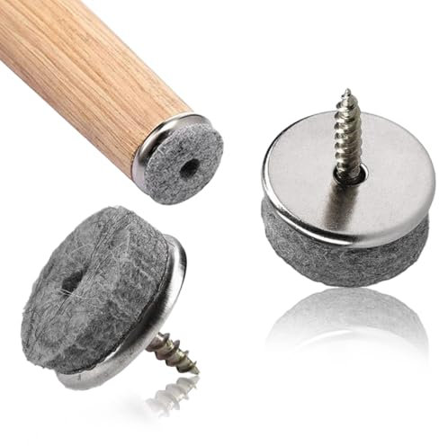 Confezione da 24 Piedini Per Sedie,22mm Feltrini per Sedie Rotondi,Feltrini Sedie,Feltro Aliante con Vite, per Mobili Pesanti Sedie Laminato Parquet Piastrelle (Grigio)