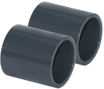 HAF® Lot de 2 manchons en PVC avec 2 manchons adhésifs de 63 mm - Connecteur en PVC U gris pour tuyaux, raccords de tuyaux, tuyaux de piscine et bien plus encore - Qualité : fabriqué en Europe