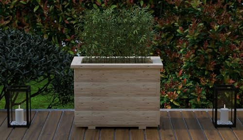 Holzti - Pflanzkübel Holz - Blumenkasten für draußen - Pflanzkasten groß - Kiefernholz - Pinie - Wetterfest - Perfekt für Garten, Balkon und Terrasse - 63x41x41 cm - Naturale