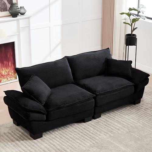 LIFEISLE Sofa 2 Sitzer 224x81cm Couch, Polstersofa aus Cordstoff Doppelsofa mit Breite Armlehnen für Wohnzimmer/Schlafzimmer/Büro Schwarz